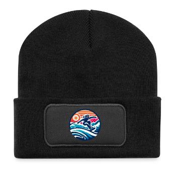 Schneeschulvibrationen Ausdruck eines Snowboarders - Recycelte Patch Beanie - Schwarz - Vorne