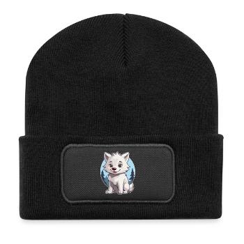 Loup mignon ou chien husky - Beanie recyclé à patch - noir - Devant