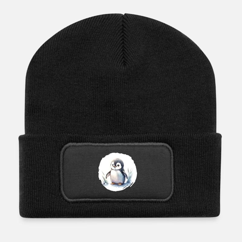 Pinguin Aquarell - Recycelte Patch Beanie - Schwarz