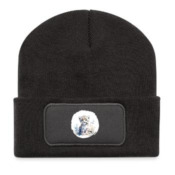 Snow Leopard Watercolor - Recycled Patch Beanie - dark grey - Front