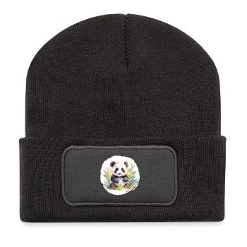 Watercolor Panda Bear - Recycled Patch Beanie - dark grey - Front
