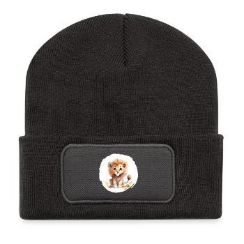 Aquarelle Lion - Beanie recyclé à patch - charbon - Devant