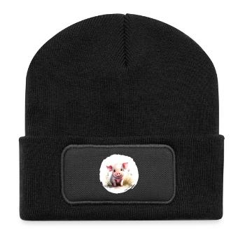 Ferkel Aquarell - Recycelte Patch Beanie - Schwarz - Vorne