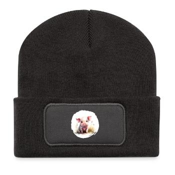 Piglet Watercolor - Recycled Patch Beanie - dark grey - Front