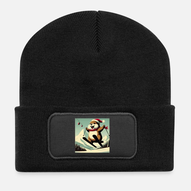 Marmotte Ski Affiche Vintage - Beanie recyclé à patch - noir