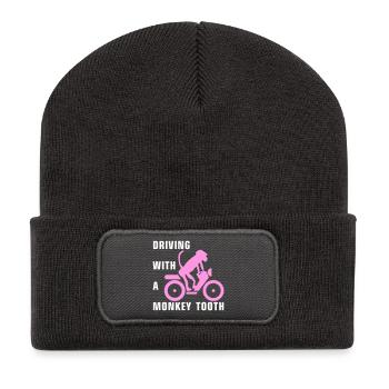 Driving with a monkey tooth - Affenzahn - Recycelte Patch Beanie - Dunkelgrau - Vorne