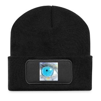 Faszinierende blaue Augenillustration - Recycelte Patch Beanie - Schwarz - Vorne