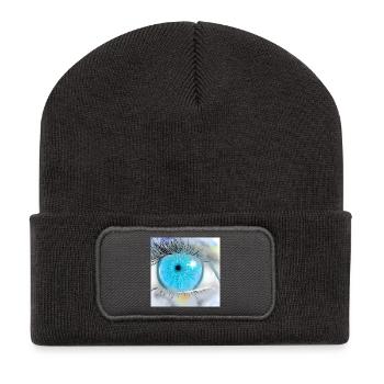 Faszinierende blaue Augenillustration - Recycelte Patch Beanie - Dunkelgrau - Vorne