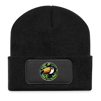 Toucan regardant à travers les feuilles de la jungle - Beanie recyclé à patch - noir - Devant