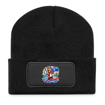 Quokka Australien Surfing Design - Recycelte Patch Beanie - Schwarz - Vorne