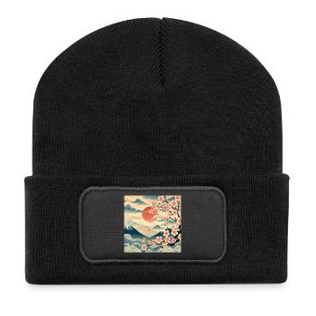 Ukiyo-e Style Lever de soleil II - Beanie recyclé à patch - noir - Devant