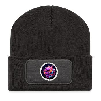Bulles funky cosmiques - Beanie recyclé à patch - charbon - Devant