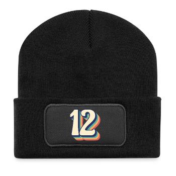vintage retro t-shirt number 12 twelve Zwoelf - Recycled Patch Beanie - black - Front