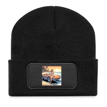 Mädchen mit Auto und Traumnatur 3 - Recycelte Patch Beanie - Schwarz - Vorne
