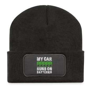 My Car Runs On Batteries eCar Elektro Auto - Recycelte Patch Beanie - Dunkelgrau - Vorne