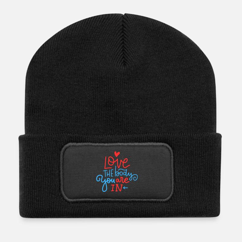 Liebe den Körper, in dem du bist - Recycelte Patch Beanie - Schwarz