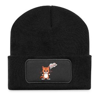 Süßes Kätzchen mit Werkzeugen und Frage - Recycelte Patch Beanie - Schwarz - Vorne