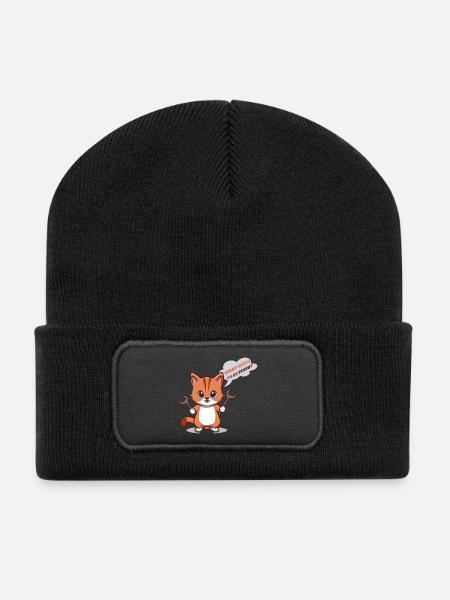 Süßes Kätzchen mit Werkzeugen und Frage - Recycelte Patch Beanie - Schwarz