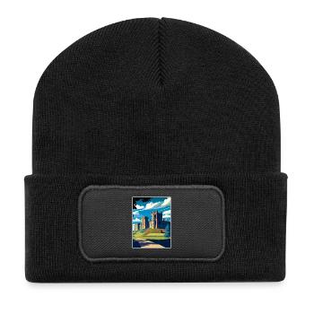 Château d’Alnwick, Angleterre, Illustration de voyage vintage - Beanie recyclé à patch - noir - Devant