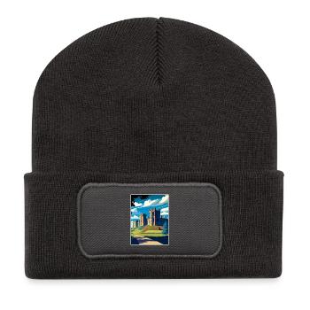 Alnwick Castle England Vintage Travel Illustration - Recycled Patch Beanie - dark grey - Front