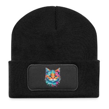 Niedliche Katze - Recycelte Patch Beanie - Schwarz - Vorne