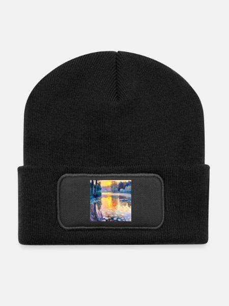 Water Lilies Impressionism - Recycled Patch Beanie - black