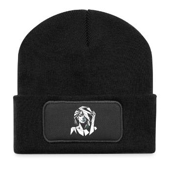 Geometrisches Fraktalporträt einer Frau - Recycelte Patch Beanie - Schwarz - Vorne