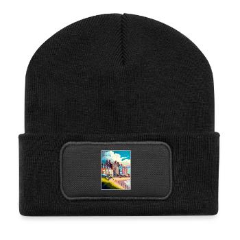 Cromer England Vintage Reiseposter WPA Souvenir - Recycelte Patch Beanie - Schwarz - Vorne