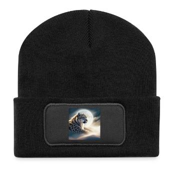 Schneeleopard - Recycelte Patch Beanie - Schwarz - Vorne