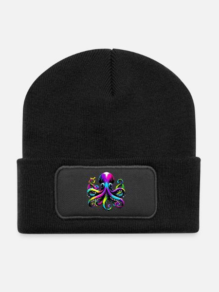Krake - Recycelte Patch Beanie - Schwarz