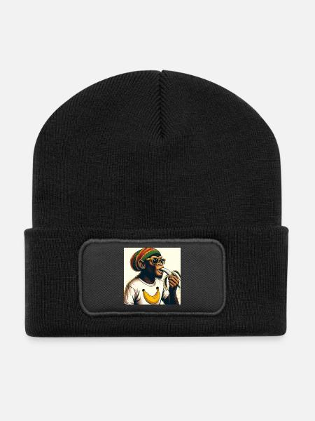 Cooler Affe isst Banane - Recycelte Patch Beanie - Schwarz
