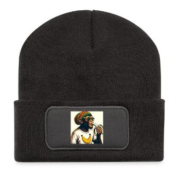Cooler Affe isst Banane - Recycelte Patch Beanie - Dunkelgrau - Vorne