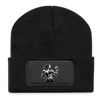 Boxerin starke Frau Boxen Frauenboxen Geschenk - Recycelte Patch Beanie - Schwarz - Vorne