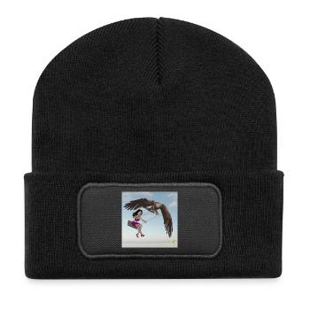 Schwingen am Himmel. - Recycelte Patch Beanie - Schwarz - Vorne