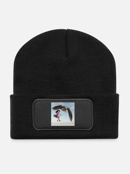 Schwingen am Himmel. - Recycelte Patch Beanie - Schwarz