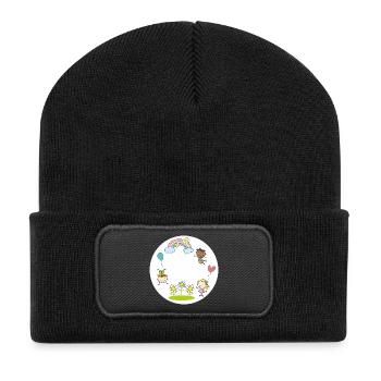 verschiedene Kinder Regenbogen Blumen Luftballon  - Recycelte Patch Beanie - Schwarz - Vorne