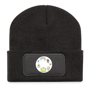 verschiedene Kinder Regenbogen Blumen Luftballon  - Recycelte Patch Beanie - Dunkelgrau - Vorne