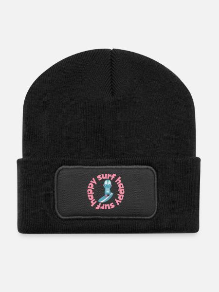 Lustige Surf-Kawaiifigur  - Recycelte Patch Beanie - Schwarz