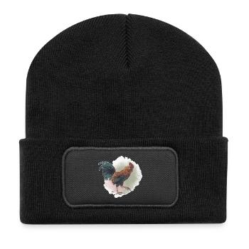 Veganuary 2024 Hahn - Recycelte Patch Beanie - Schwarz - Vorne