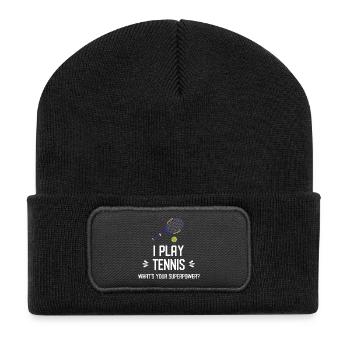 Je joue au tennis. Quel est votre superpouvoir ? - Beanie recyclé à patch - noir - Devant