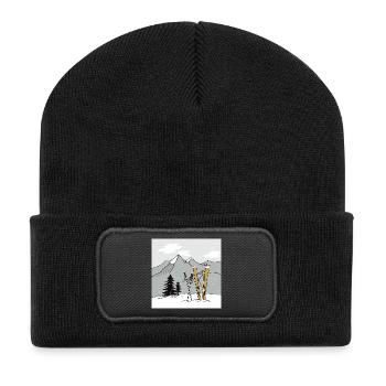 Skiing in winter in the mountains - Recycled Patch Beanie - black - Front