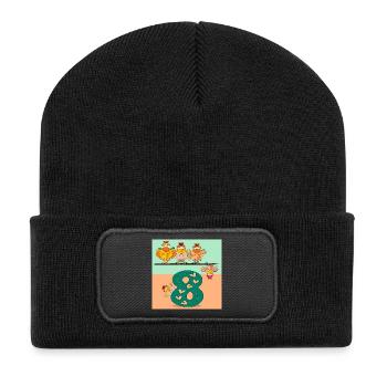 Zahl Acht - Hühner - Recycelte Patch Beanie - Schwarz - Vorne