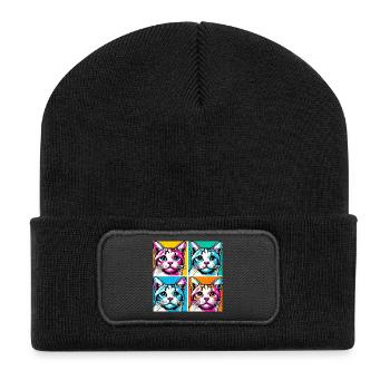 Chat Pop Art - Beanie recyclé à patch - noir - Devant