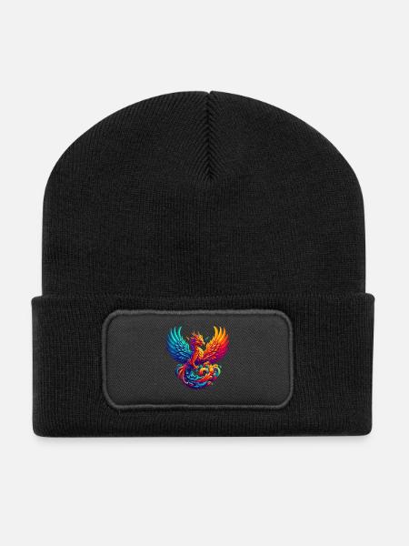 Hyperflammen des majestätischen Phönix - Recycelte Patch Beanie - Schwarz