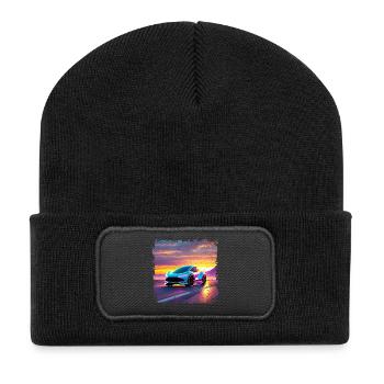futuristic car in sunset colors - Recycled Patch Beanie - black - Front