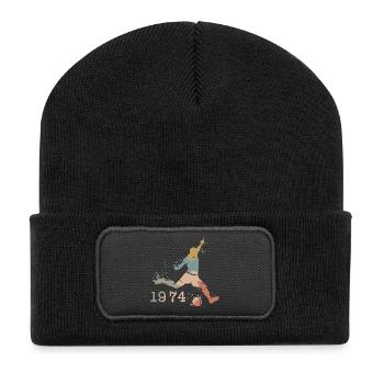 retro footballer 1974 vintage team birthday - Recycled Patch Beanie - black - Front