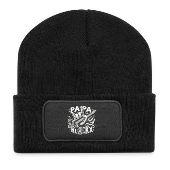 papa rockx fête des pères papa cadeau papa papa - Beanie recyclé à patch - noir - Devant
