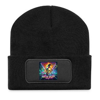 Neon Rush - Girl cycling 80s style poster - Recycled Patch Beanie - black - Front