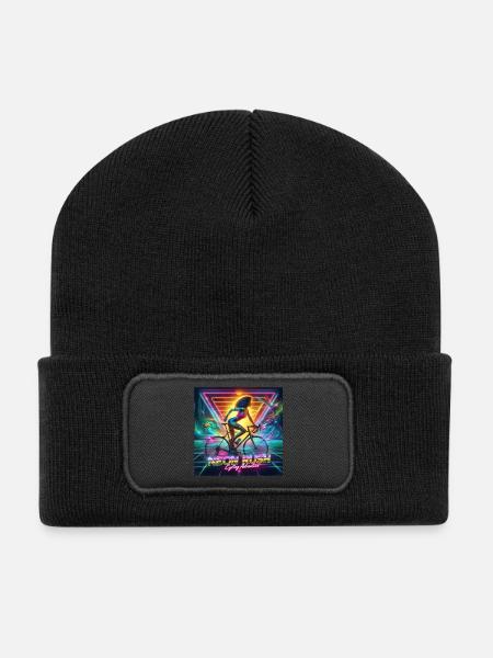 Neon Rush - Girl cycling 80s style poster - Recycled Patch Beanie - black