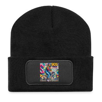 90S Ride Grove auf Rädern - Mädchen auf dem Fahrrad - Recycelte Patch Beanie - Schwarz - Vorne